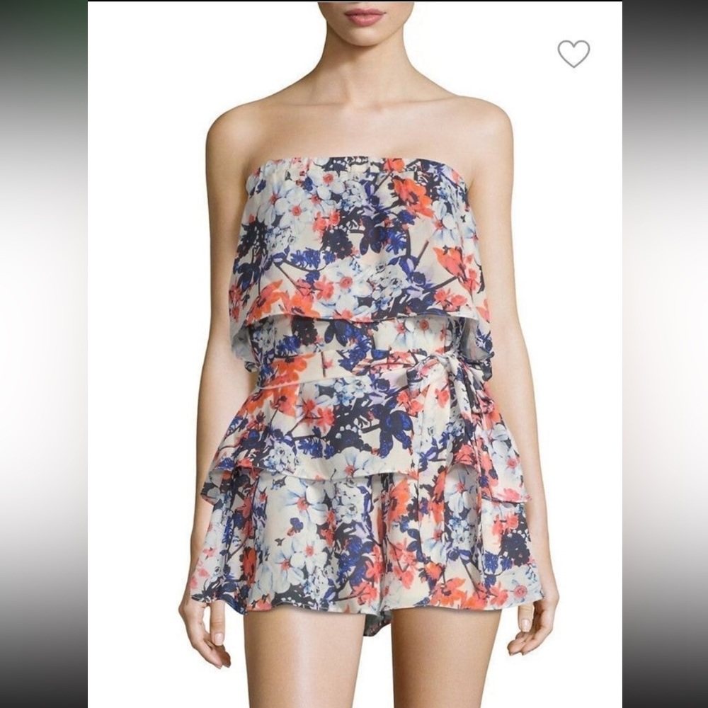 Parker Floral Strapless Romper - Blue and Orange